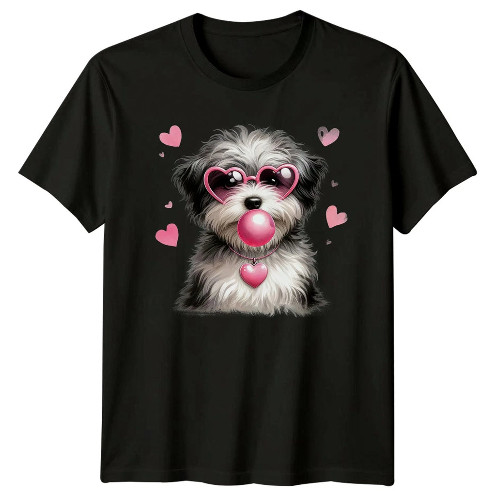 Cute Dog Heart Sunglasses Bubblegum Animals Dogs Mens T-Shirt Womens Tee