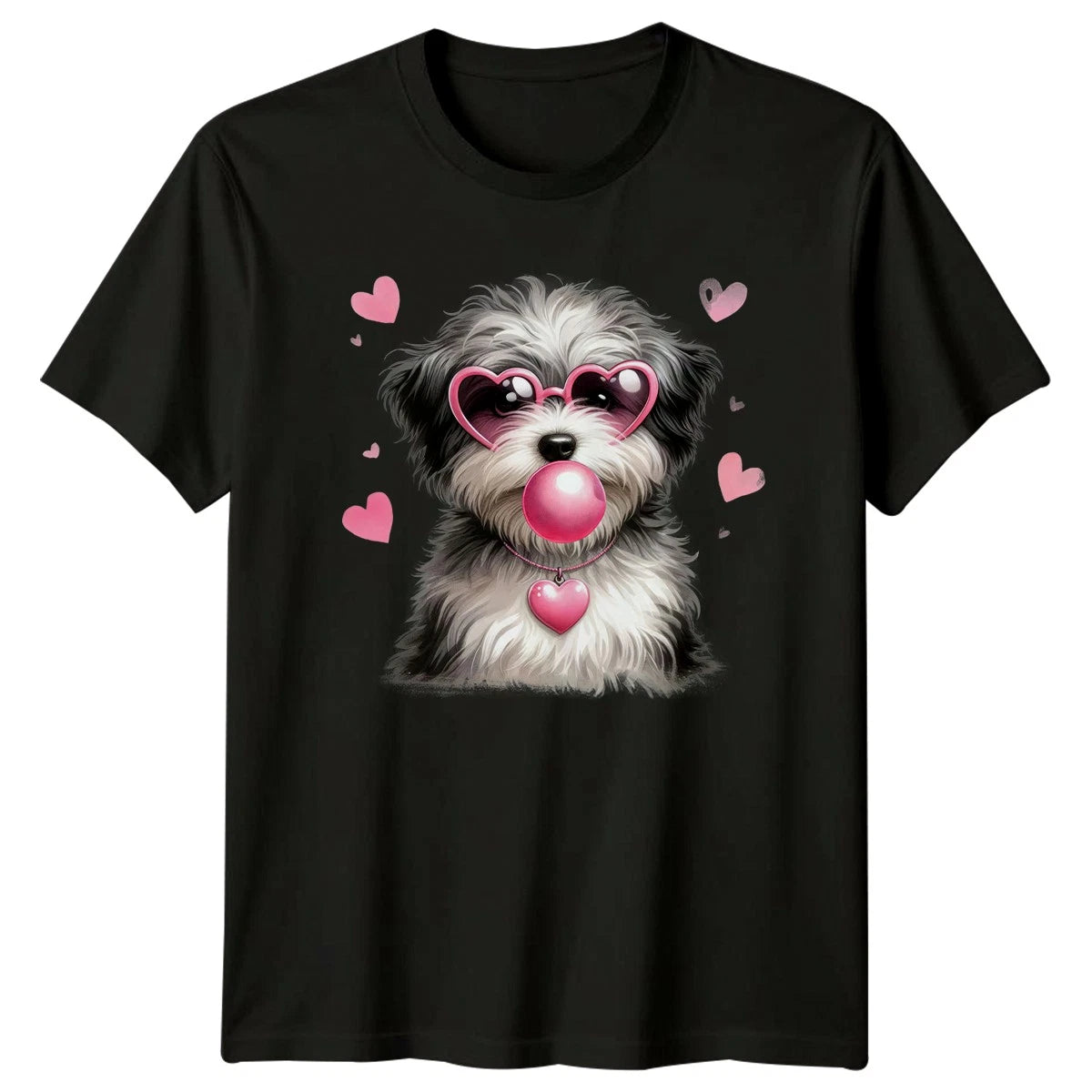 Cute Dog Heart Sunglasses Bubblegum Animals Dogs Mens T-Shirt Womens Tee