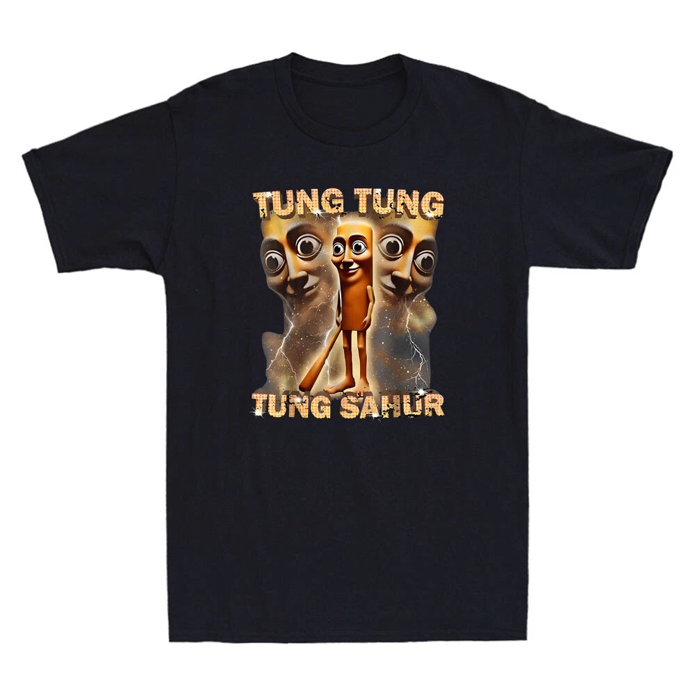 Tung Tung Tung Sahur Funny Brainrot Cartoon Meme Humor Gen Z Retro Men's T-Shirt