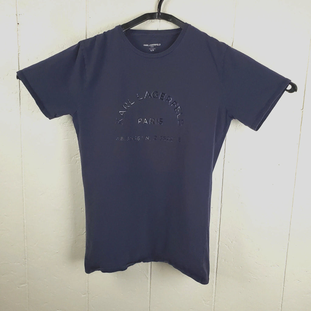 Karl Lagerfeld Shirt Men Small Blue Logo Crew Neck Short Sleeve Stretch Pullover