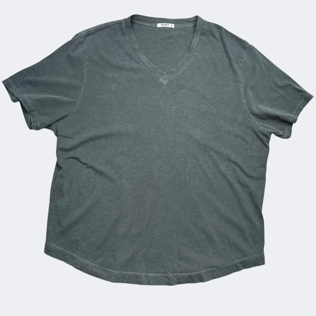 Buck Mason Shirt Mens 2XL Green V Neck Slub Cotton Tee Made In USA BM11002.102
