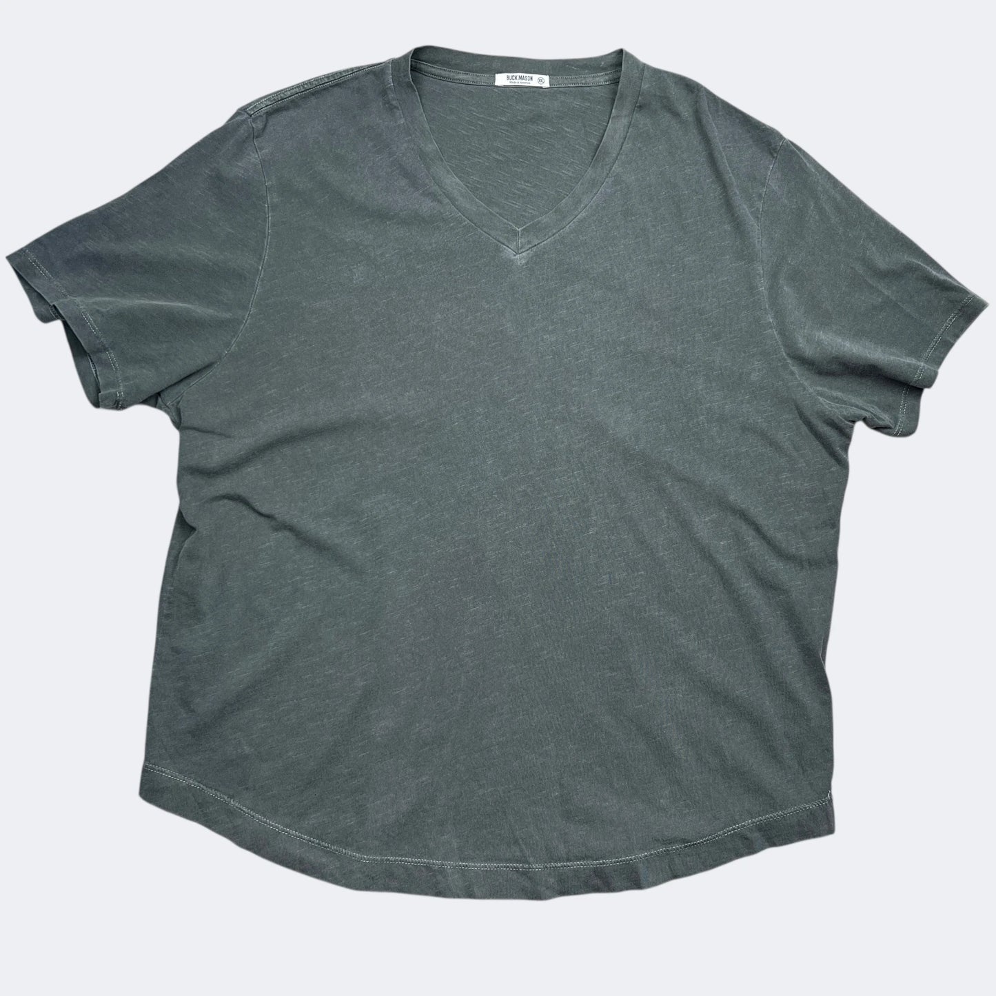 Buck Mason Shirt Mens 2XL Green V Neck Slub Cotton Tee Made In USA BM11002.102