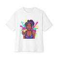Smiling Woman with Drink Tee | Colorful Pop Art Illustration
