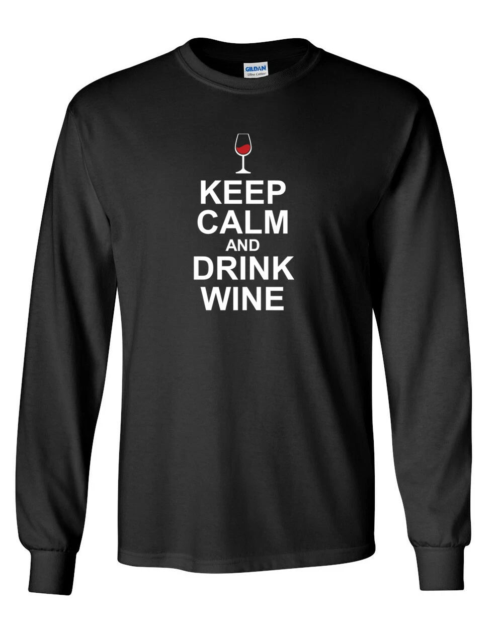 Long Sleeve Keep Calm and Drink Wine T Shirt Mens Gift Birthday Party T-Shirt