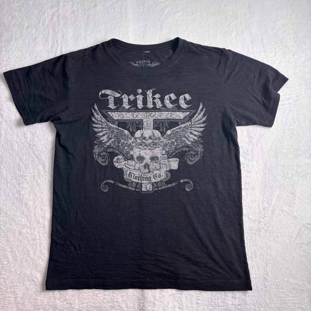 Trikee Clothing Skull Cross Wings Y2K Black Short Sleeve Shirt Men's Medium *