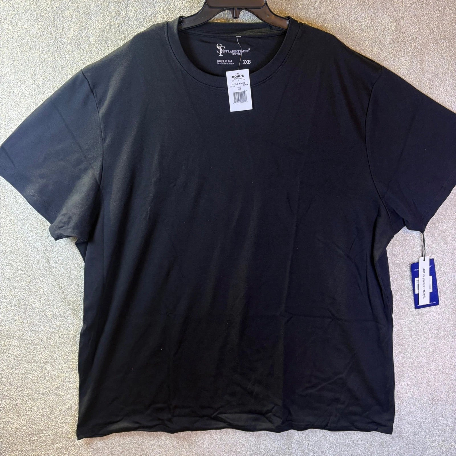 Straight Faded T-Shirt Mens 3XB Black Short Sleeve Cotton Blend Stretch 124116