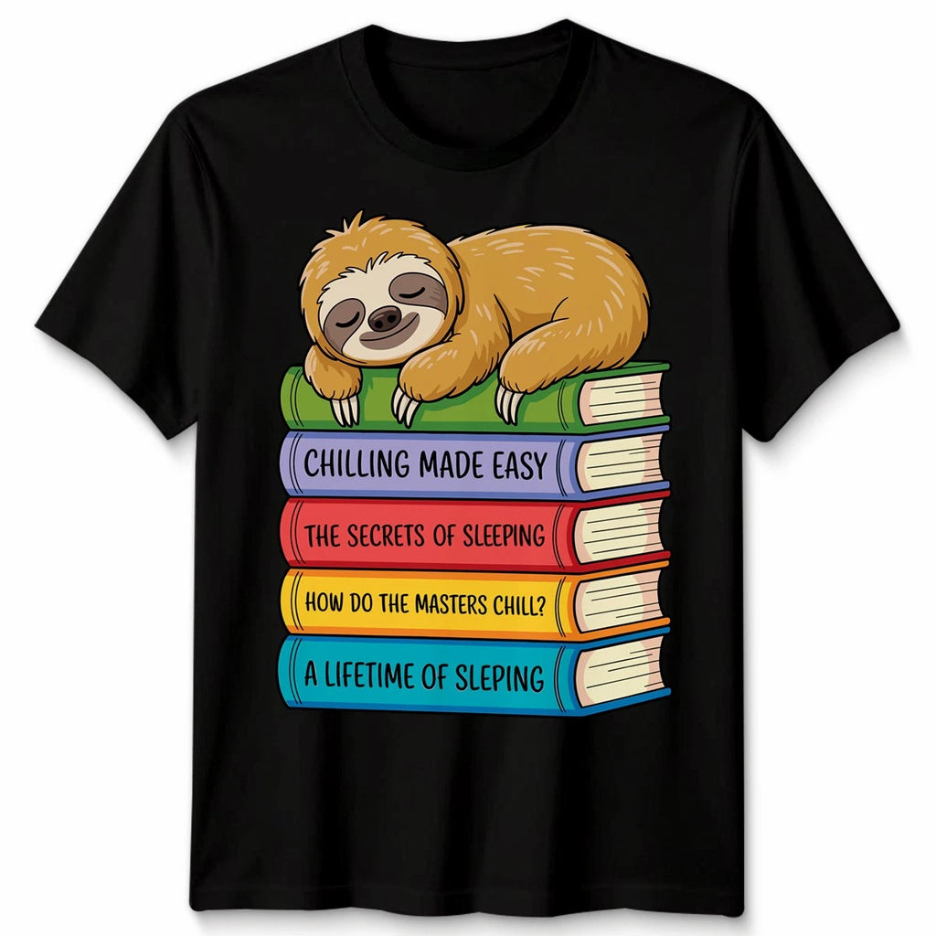 Lazy Sloth Reading Book Novel World Book Day Unisex Tshirt Adults Kids Top