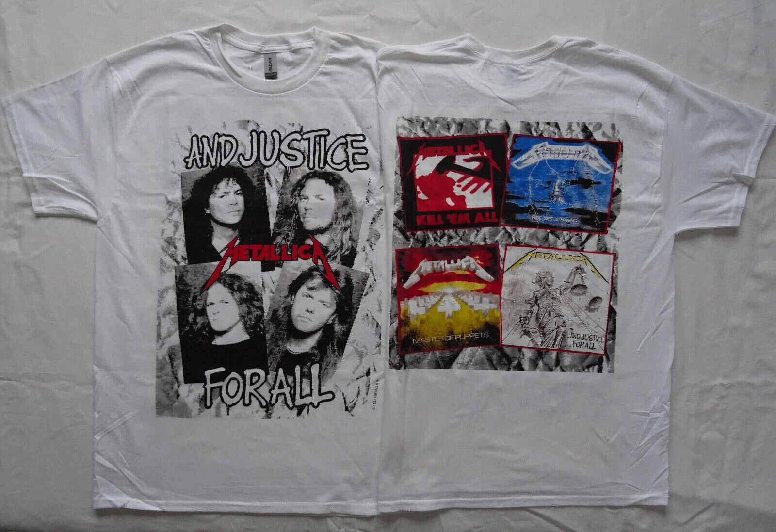 Metallica Faces First Four Albums White T-Shirt New Official And Justice For All