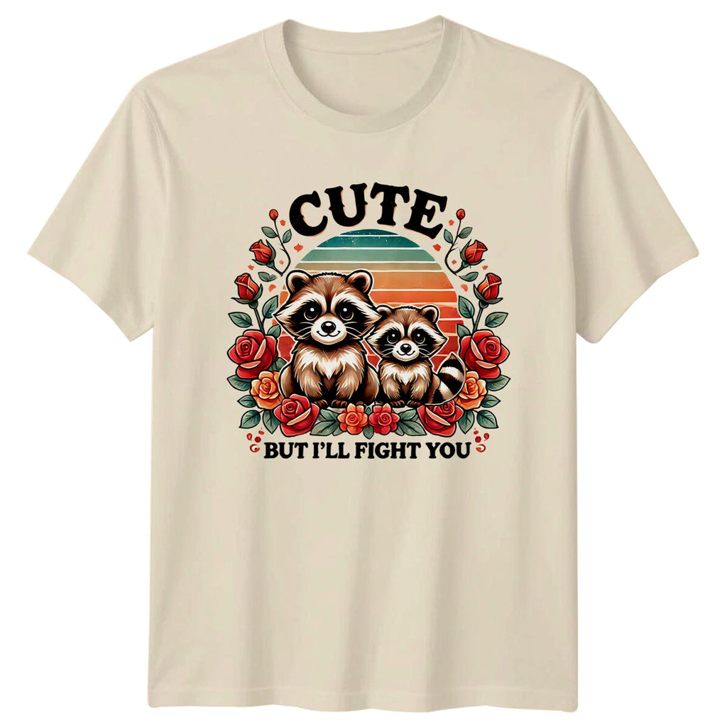 Cute Raccoon Flower Bouquet Animal Lovers Graphic Design T-Shirt