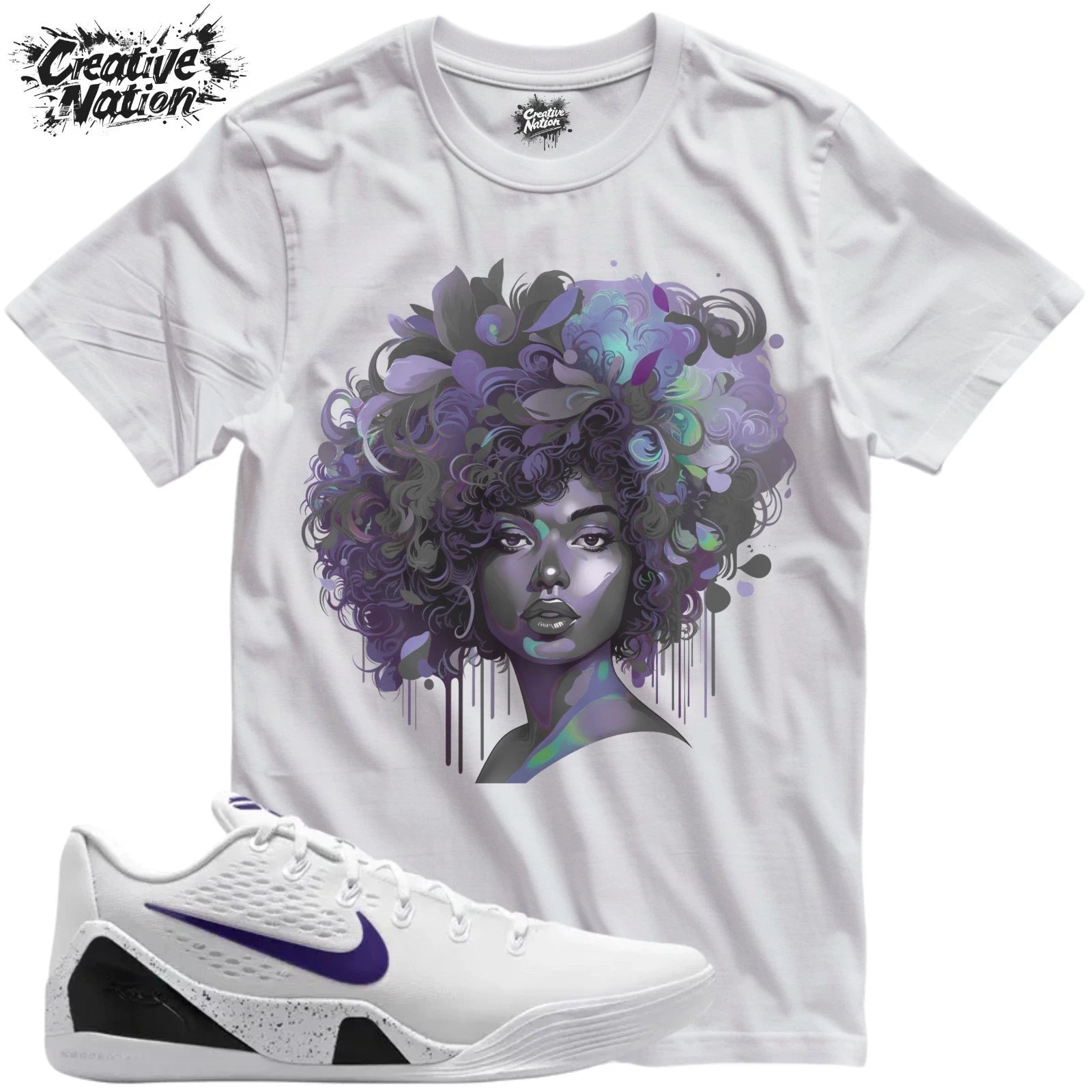 Shirt To Match 9 White Court Purple Unisex Tee Afro Tee