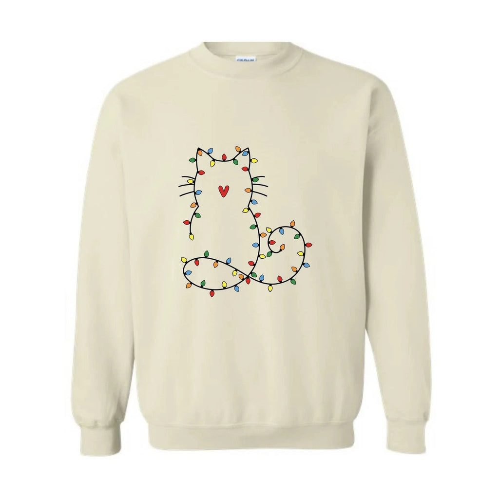 Cute Cat Christmas Lights Sweatshirt, Cat Lover Gift, Christmas Sweatshirt, Holi