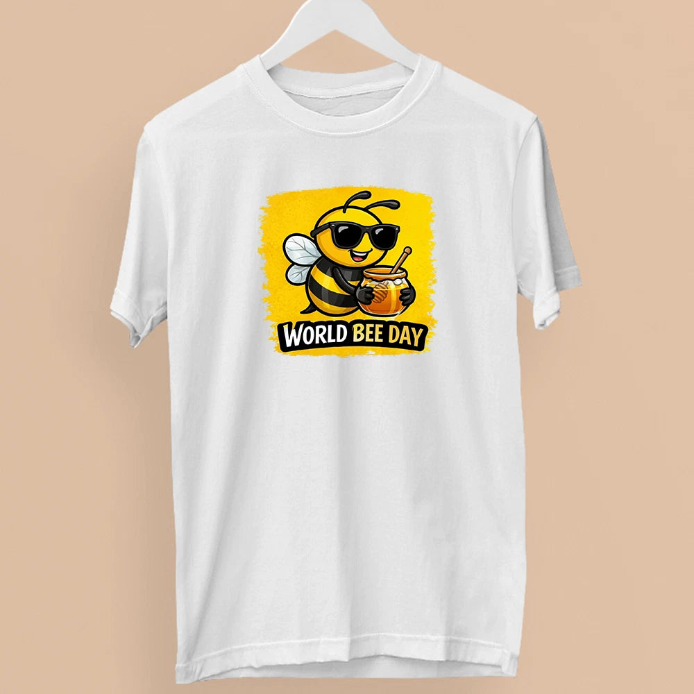 World Bee Day T-Shirt Cute Cartoon Bumble Bee Honey Jar Funny Gift