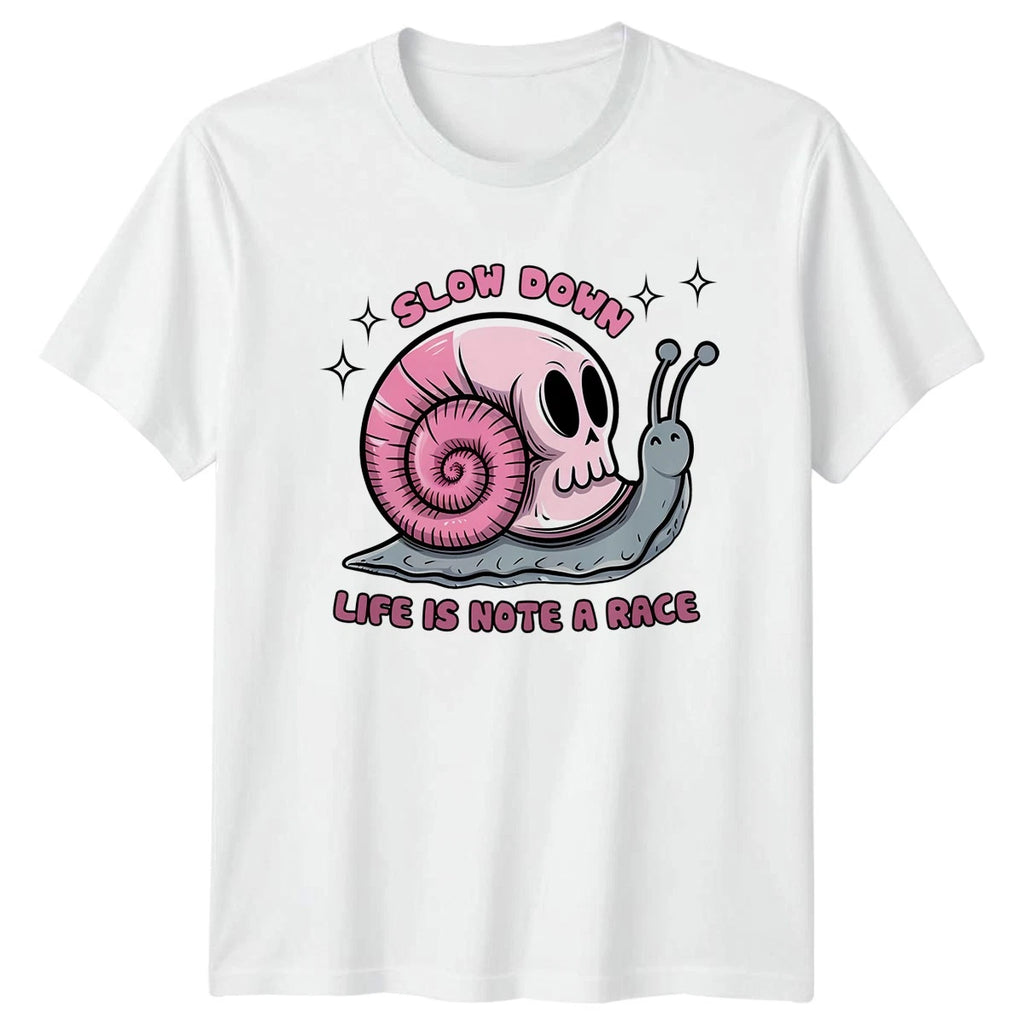 Slow Down Life Is Note T-Shirt Pastel Goth Snail Birthday Gift For Him And Her