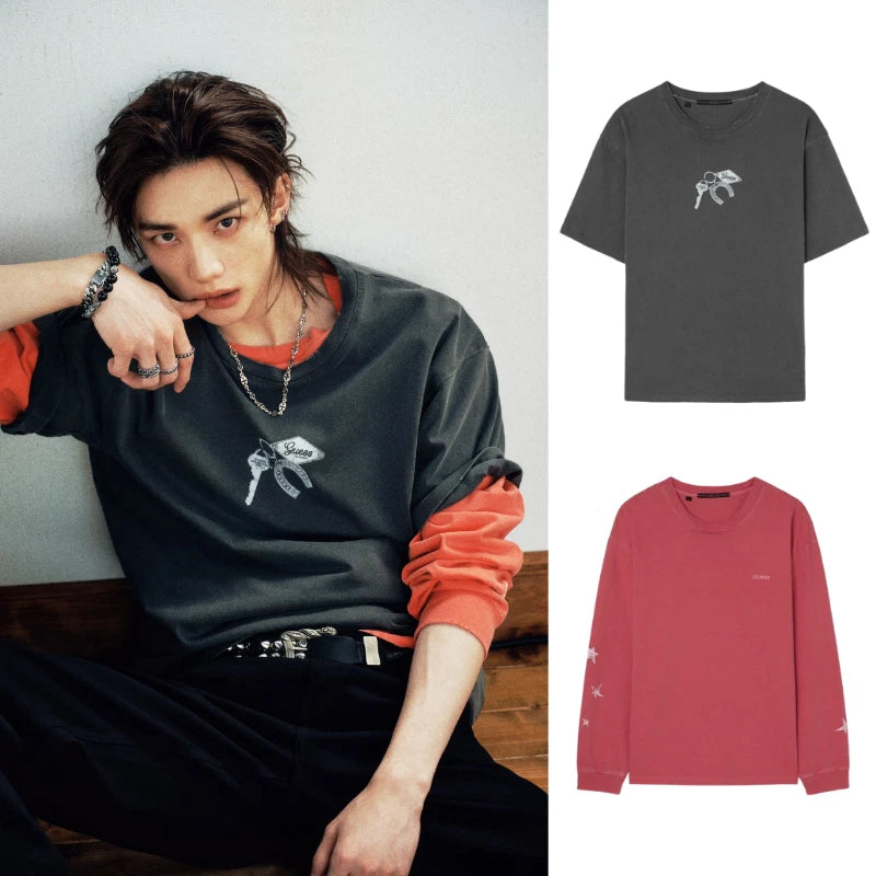 GUESS Korea Hyunjin Stray Kids Outfit Set Long Sleeve Tee / T-Shirt Official