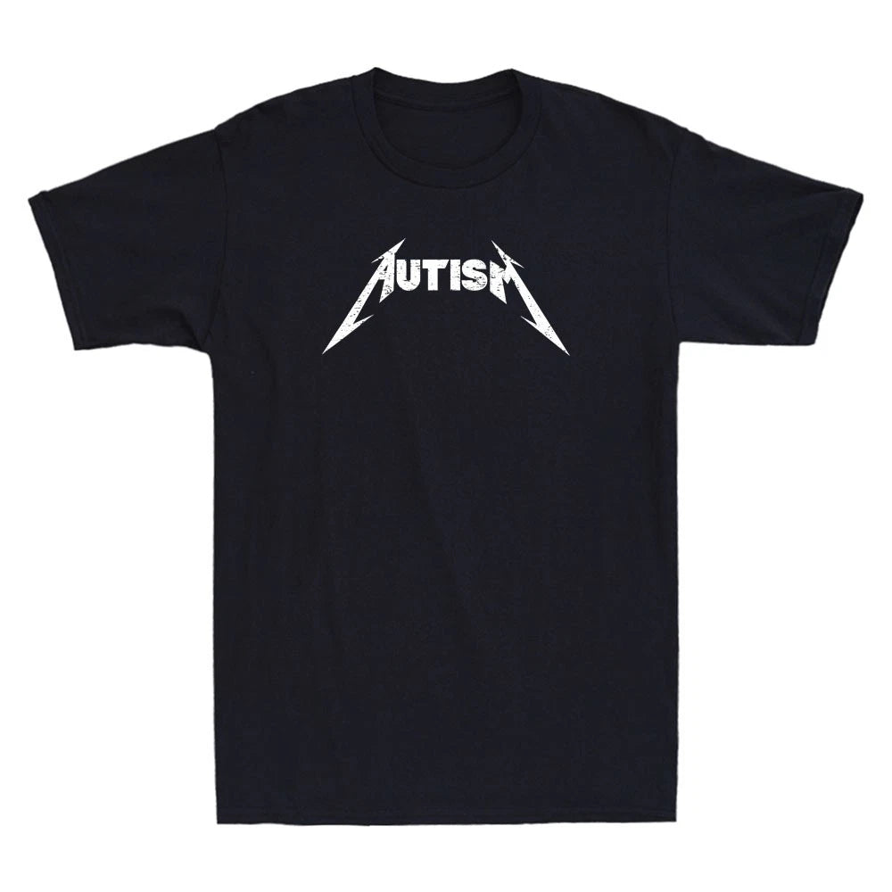 Autism Skeleton Meme Metal Rock Funny Parody Vintage Men's Short Sleeve T-Shirt
