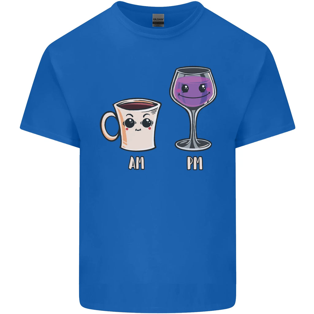 Coffee am Wine pm Funny Alcohol Prosecco Mens Cotton T-Shirt Tee Top