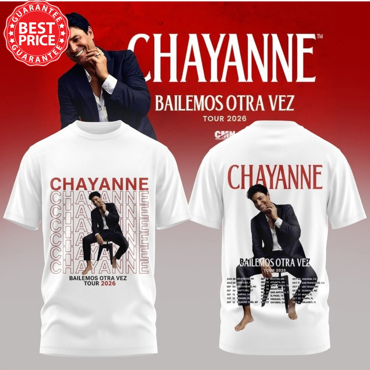 Chayanne Bailemos Otra Vez 2026 Tour Tee Shirt Fanmade Latin Concert Vintage HOT