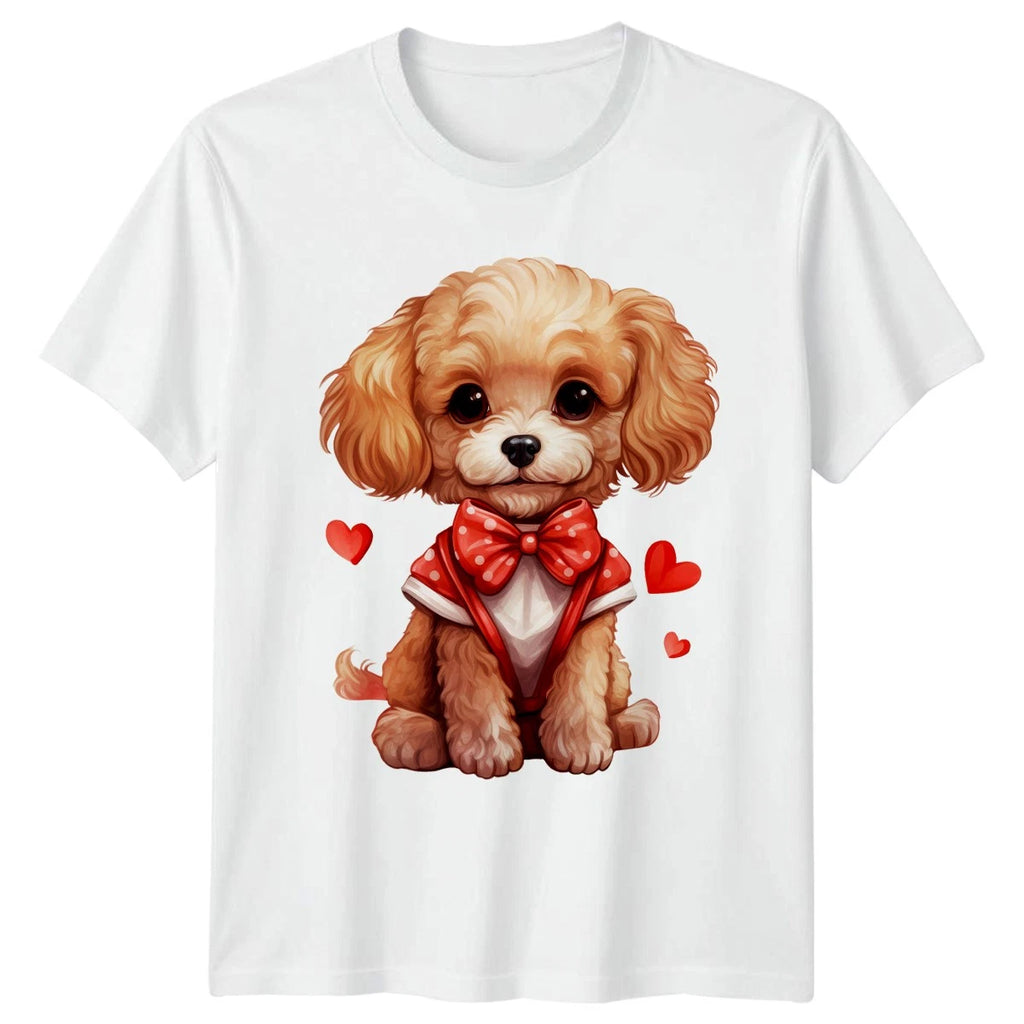 Puppy Dog Animals Graphic Mens T-Shirt Womens Tee Red Bow Tie Hearts Unisex Top
