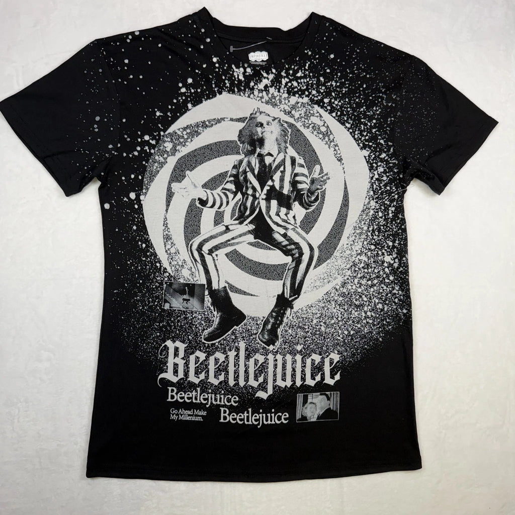 Beetlejuice Men's Graphic T-Shirt Size Large Black Short Sleeve Splatter Print