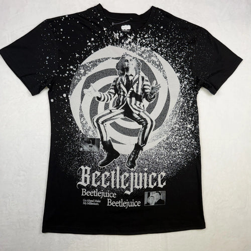 Beetlejuice Men's Graphic T-Shirt Size Large Black Short Sleeve Splatter Print