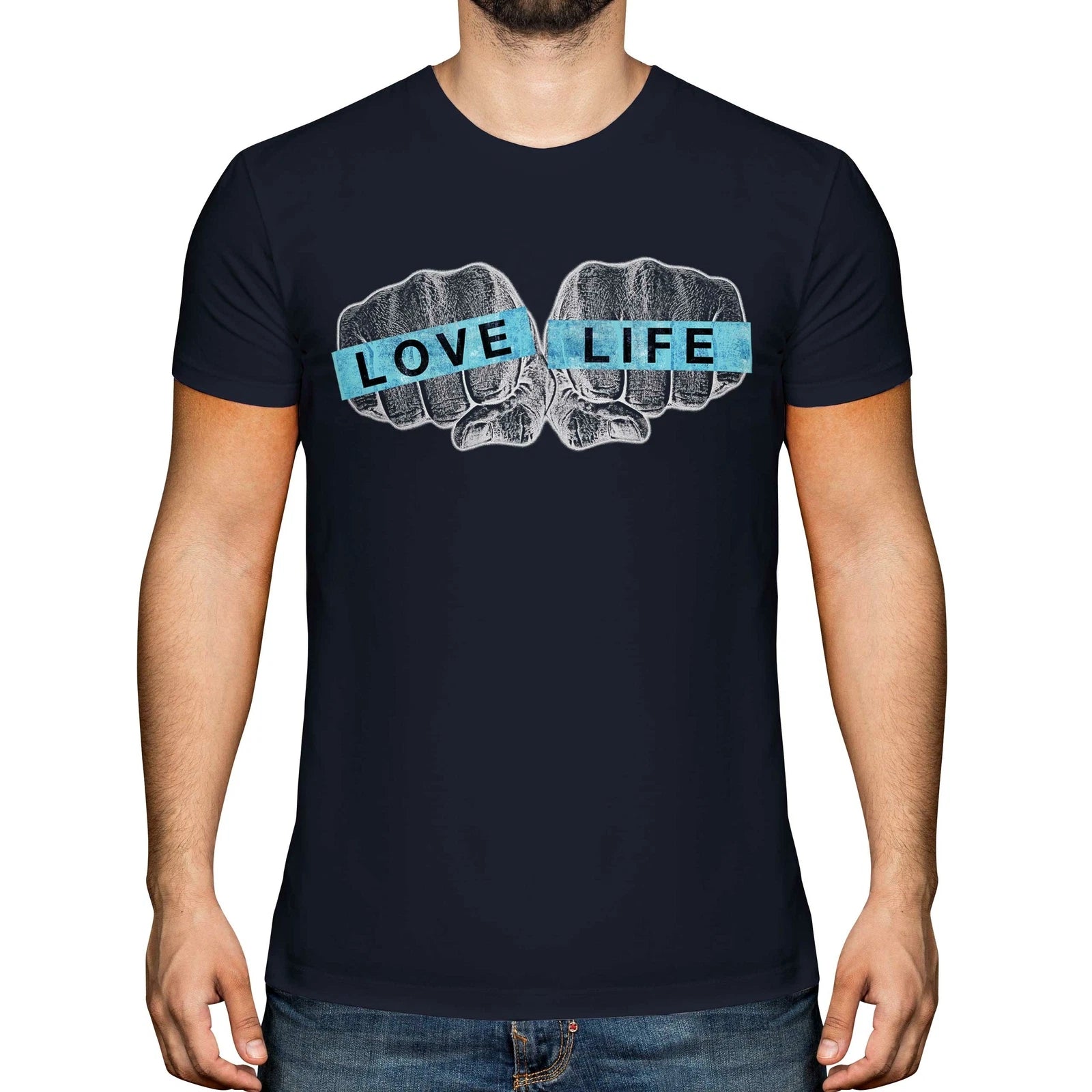 LOVE LIFE KNUCKLES PRINTED MENS FASHION T-SHIRT SLOGAN TOP HIPSTER SWAG TRENDY