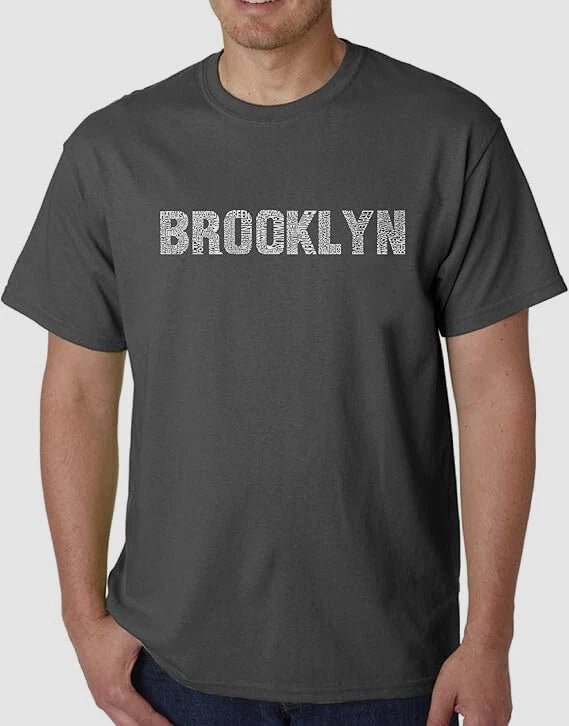 LA Pop Art Men's Gray Brooklyn Graphic Print Short Sleeve T-Shirt Size M