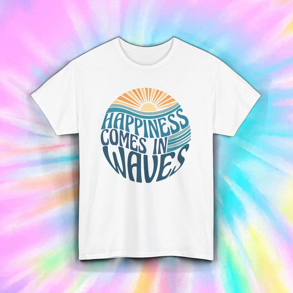 Happiness Comes In Waves Shirt Retro Positive Beach Ocean Summer Vibes S-5XL