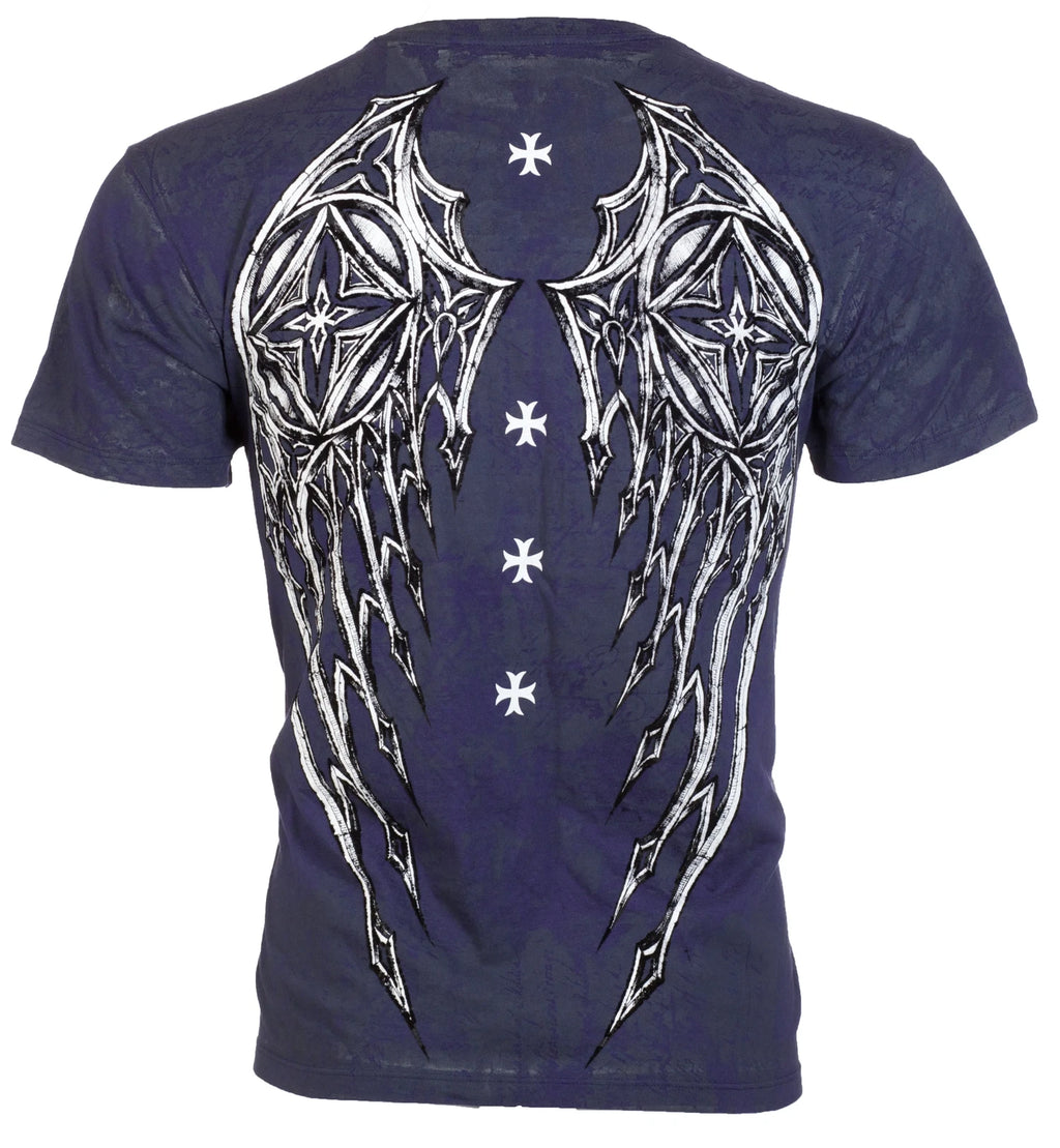 Archaic by Affliction Men's T-Shirt Stone Ranger Wings Cross Biker