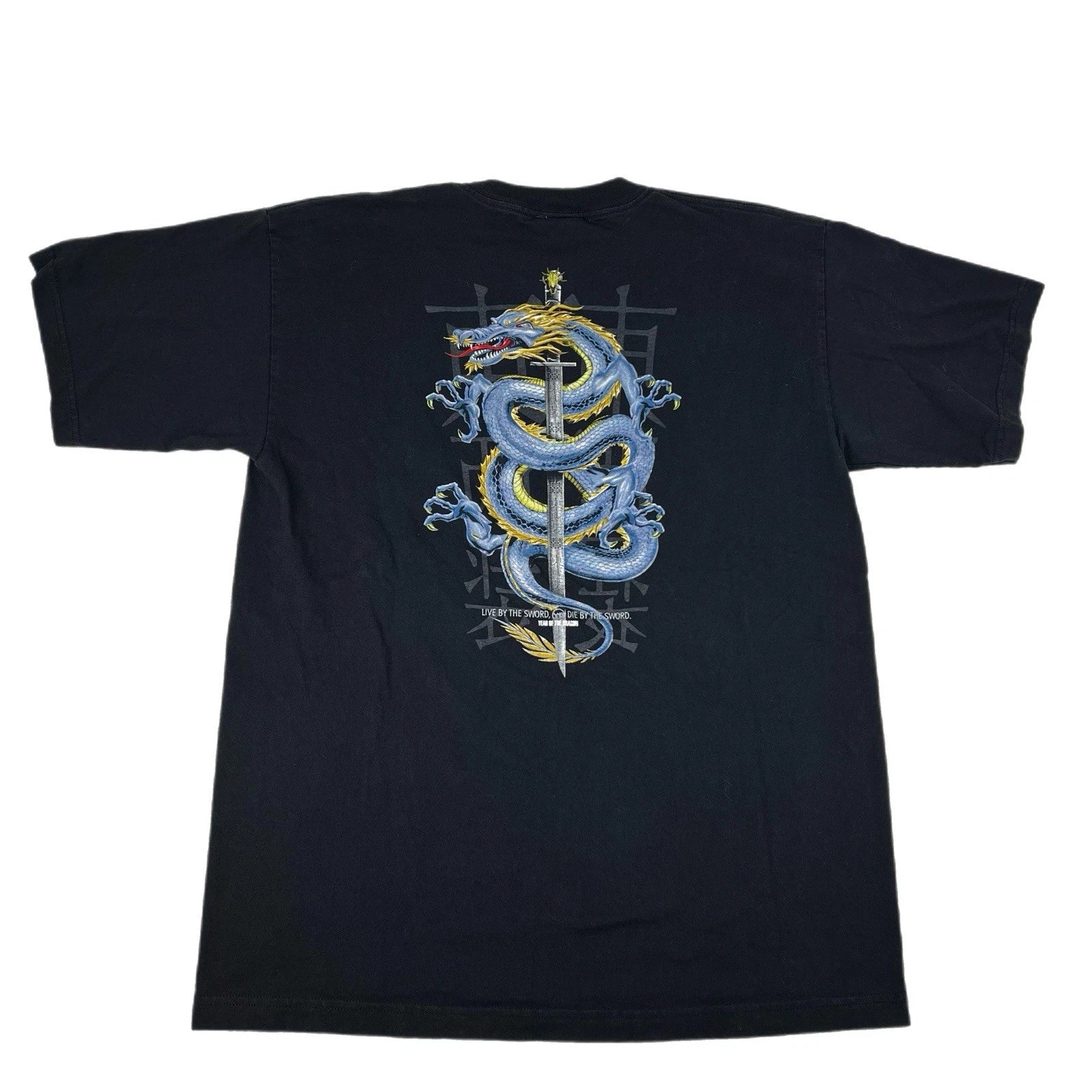 Vintage Y2K Dragon Sword Graphic T Shirt JNCO Skater Style Black Size XL