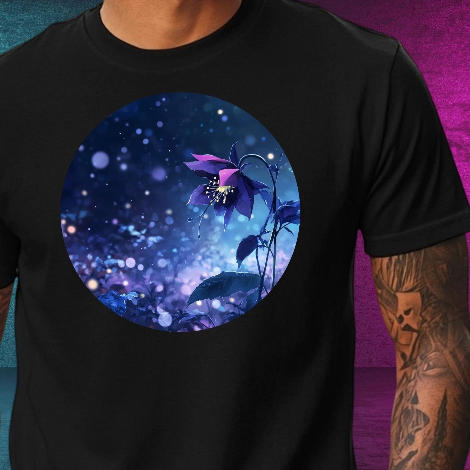 Mens Nightshade Flower Anime Motif Cotton T-Shirt Size XS to 5XL