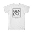 Gift T-Shirt : GENEVA Switzerland Square Modern Minimalist Font