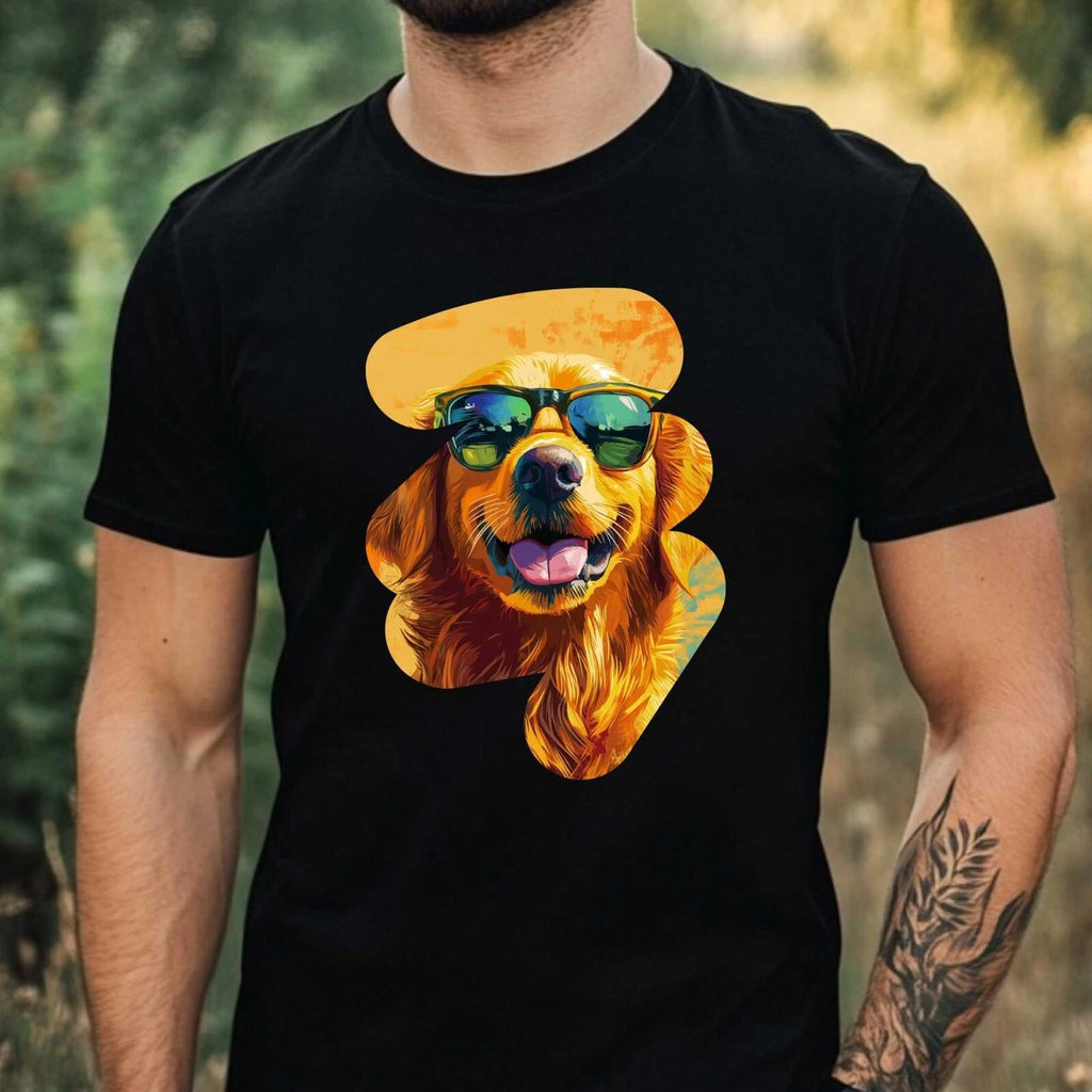 Mens Funny Golden Retriever Motif Cotton T-Shirt Size XS to 5XL
