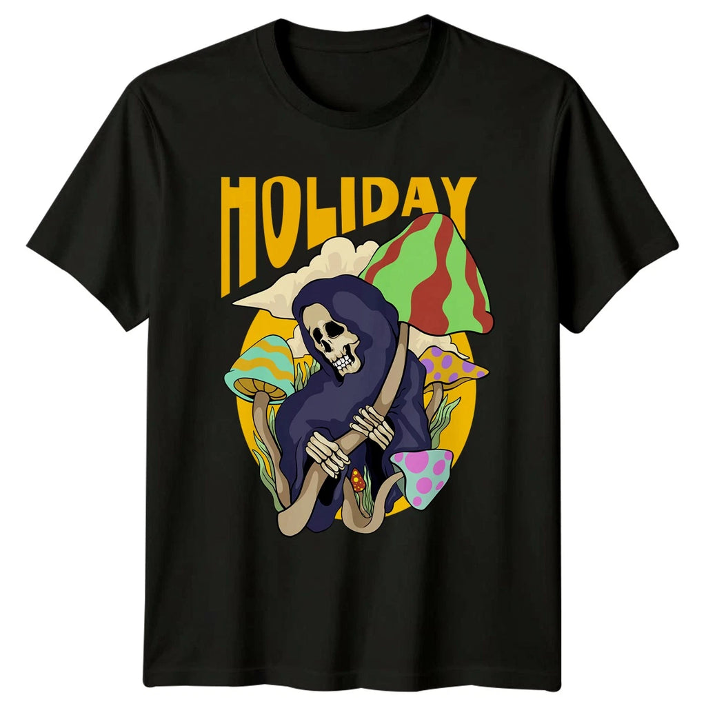 Holiday Grim Reaper Mushrooms Halloween Fantasy Mens T Shirt Womens Graphic Top