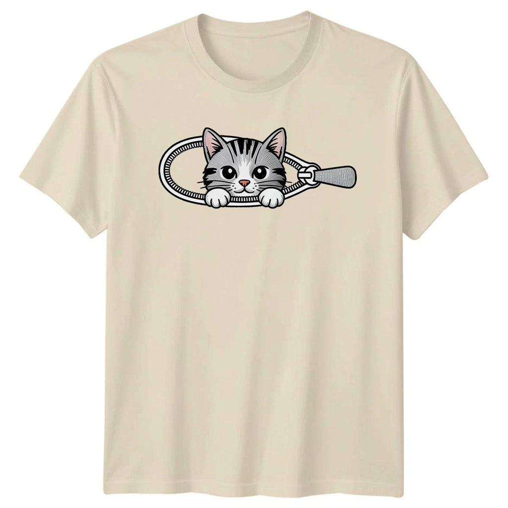 Cute Peek A Boo Zipper Cat T-Shirt Kitten  Birthday Gift For Him And Her