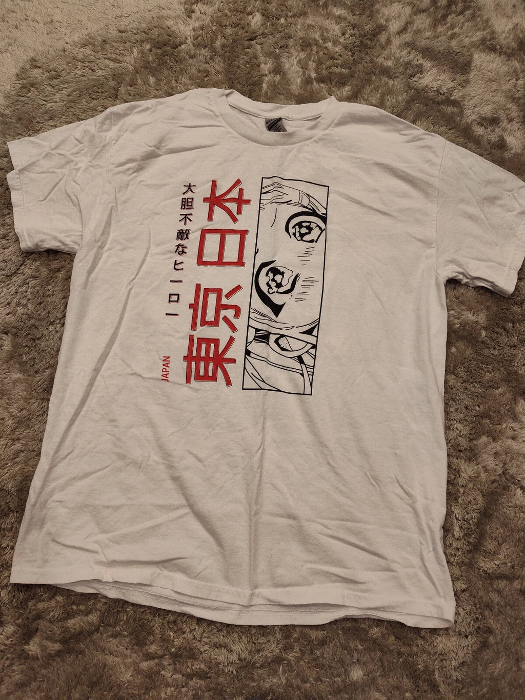Cutesy Kawaii Anime Eyes Regular Men's/Unisex Tee, White, Size Large