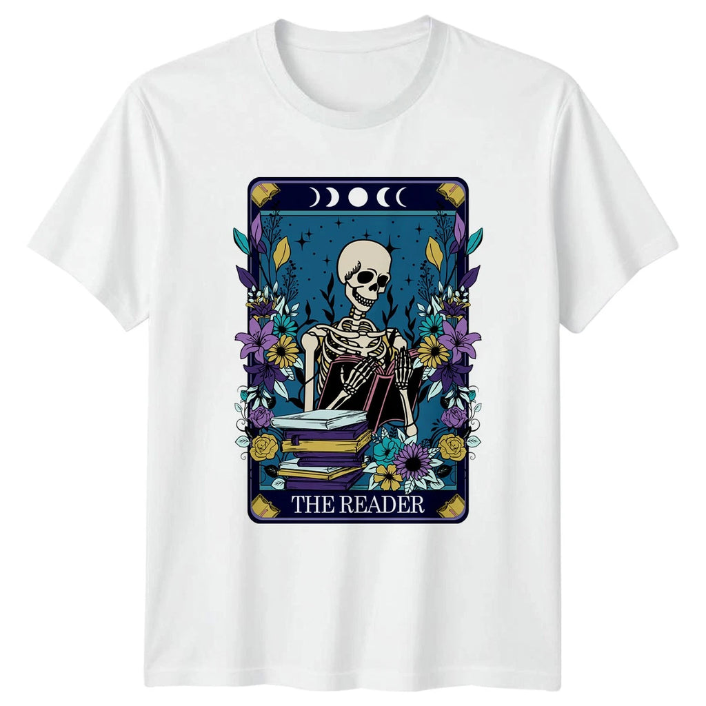 The Reader T-Shirt Book Lover Goth Skeleton Celestial Birthday Gift