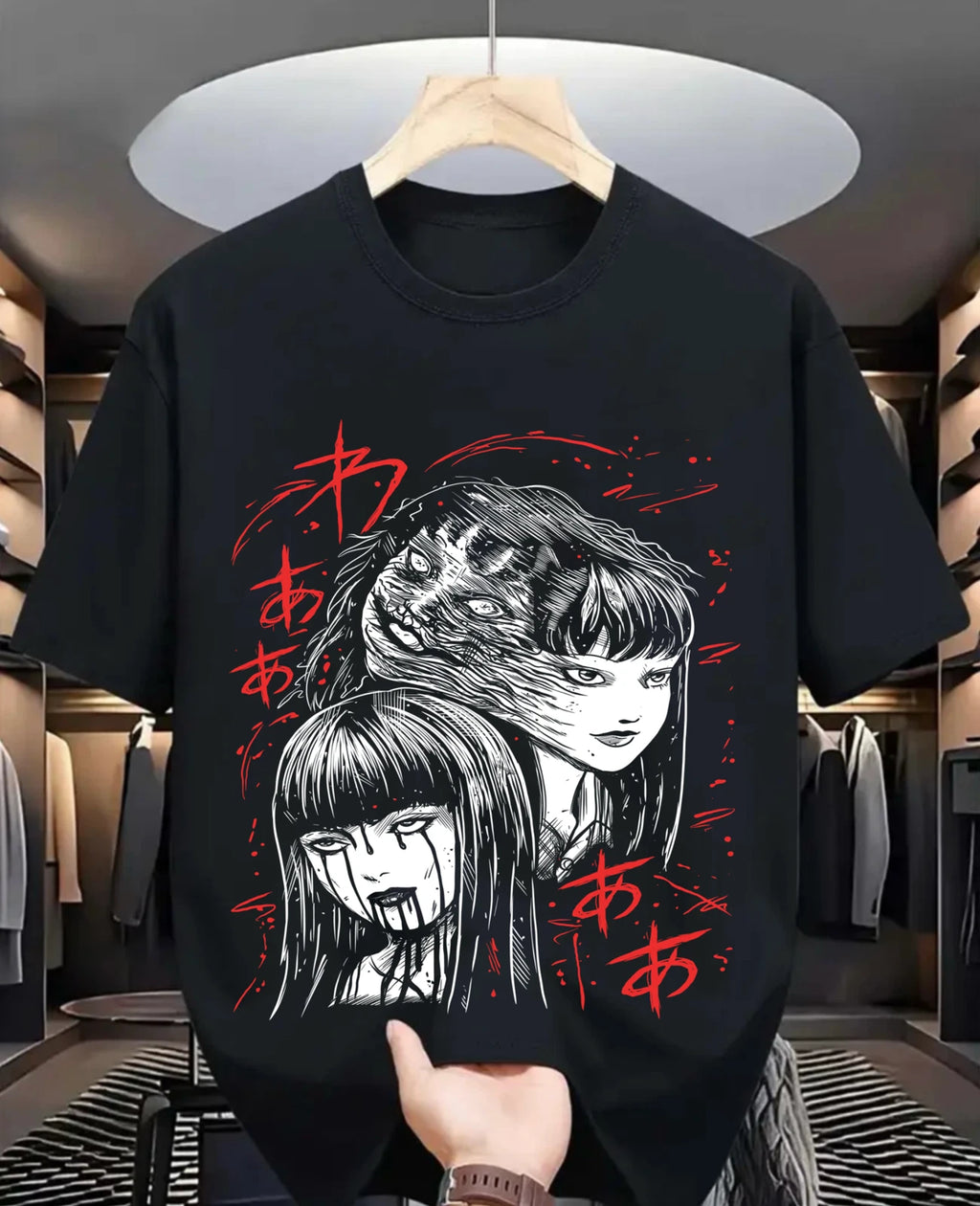 Junji Ito Uzumaki T-Shirt Horror Japan Guro Funny Girl Anime Gift Shirt All Size