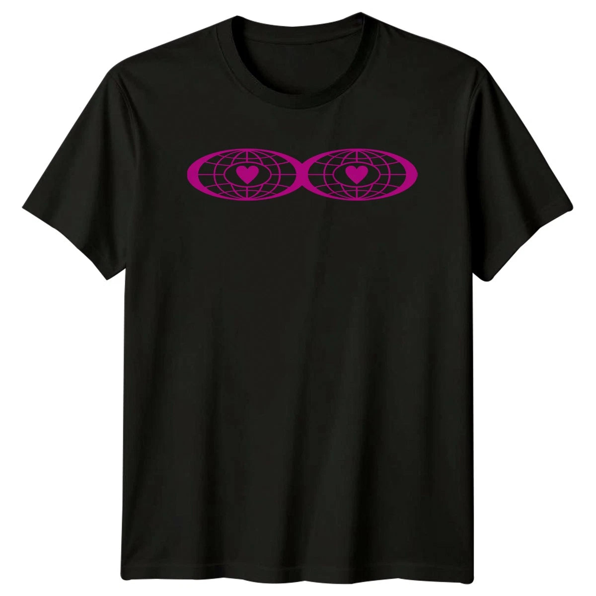 Double Heart Globe T-Shirt Y2K Aesthetic Streetwear Gift For Him And Her