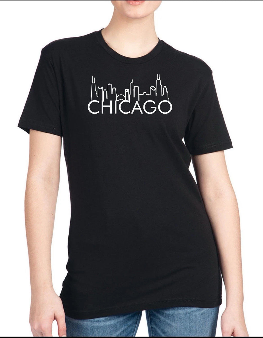 Minimalist Chicago skyline cut Vinyl Unisex Black T-shirt
