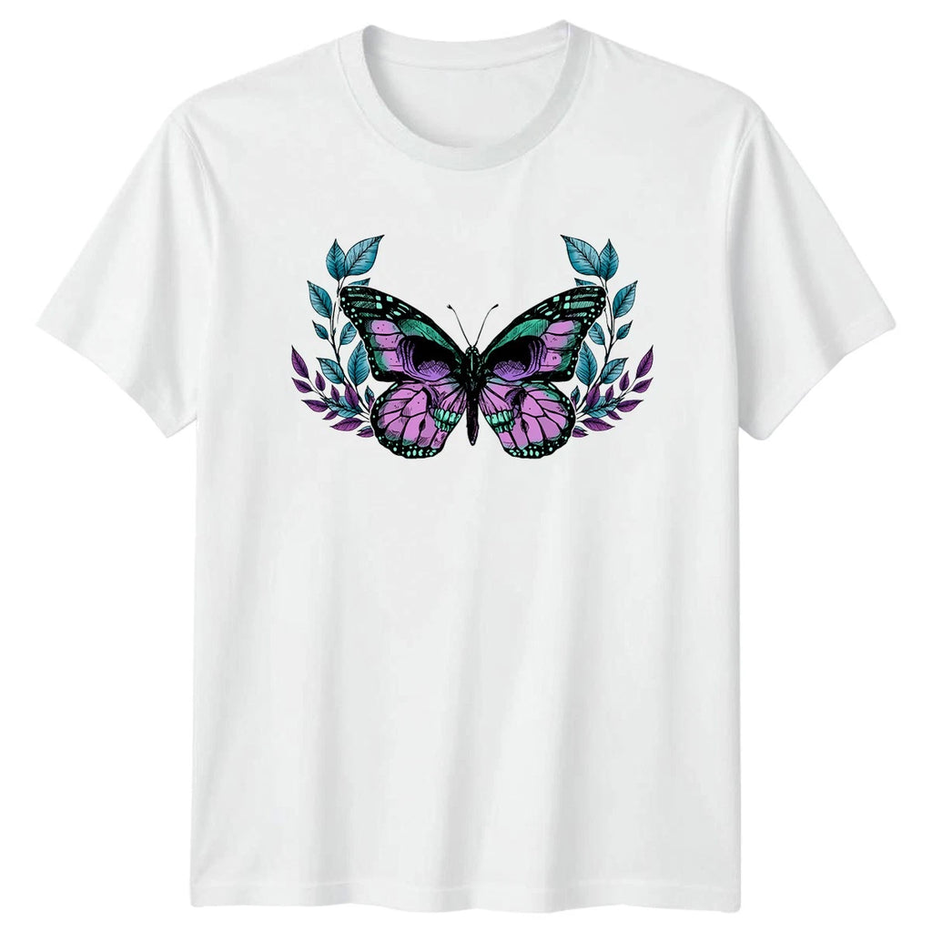 Vintage Butterfly Skull Botanical Aesthetic T-Shirt Gothic Nature Fashion