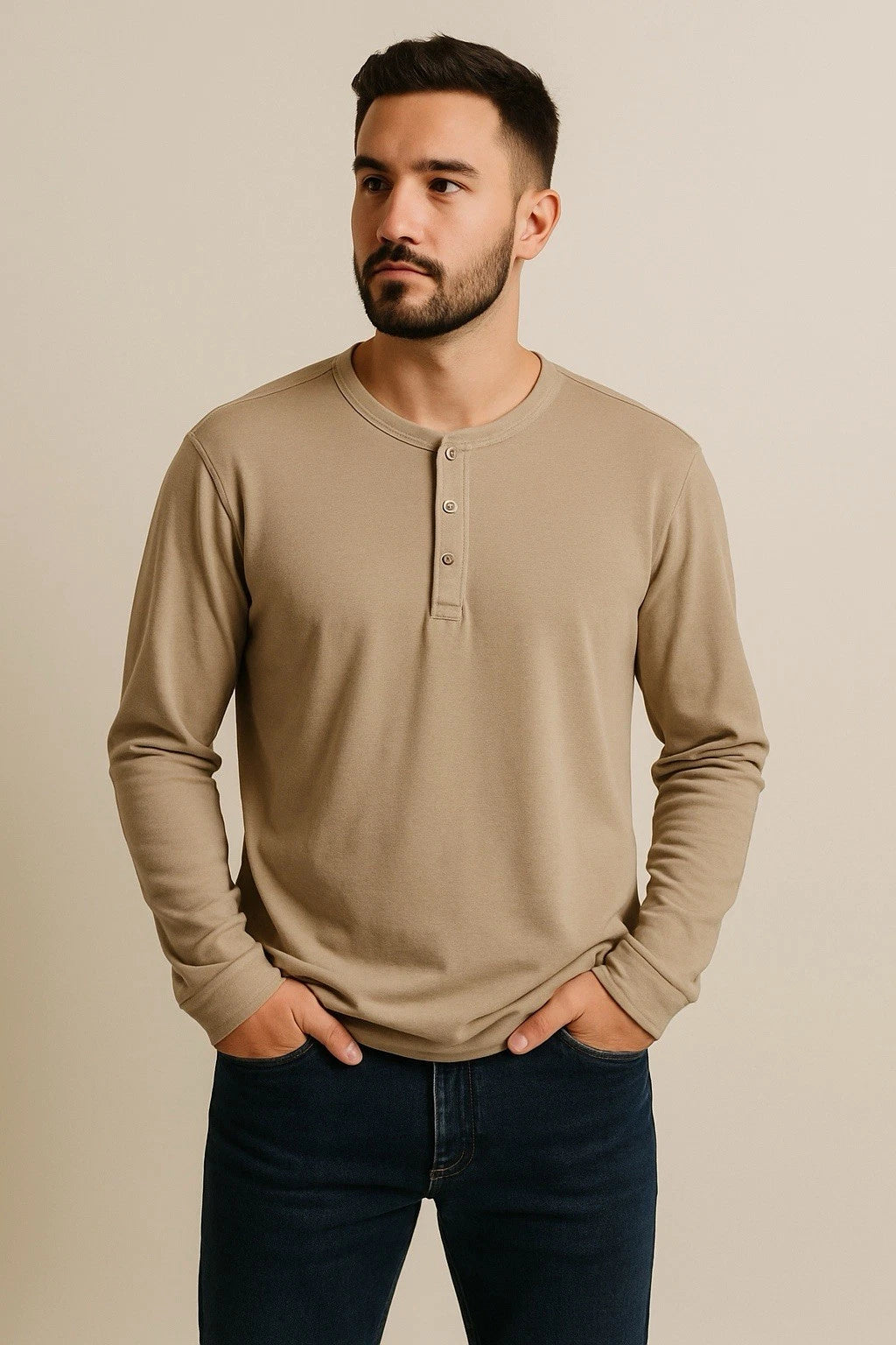 UNTUCKit Shirt Men’s Size Large Beige Casual Comfort Henley Minimalist Long Tee