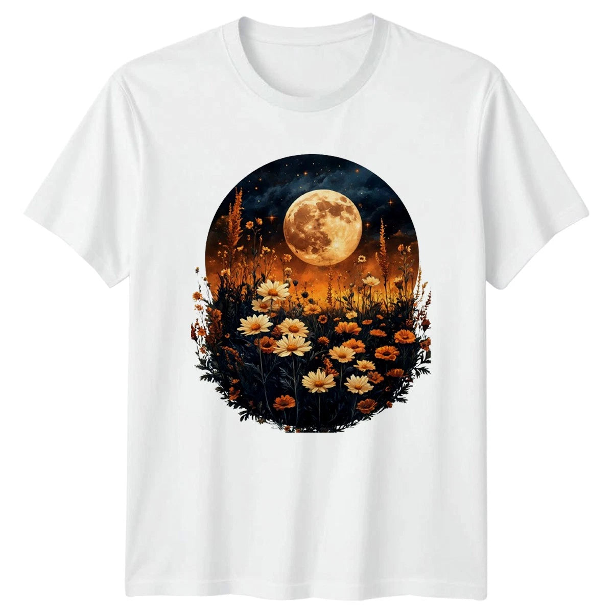 Boho Moon Wildflower Garden Womens T-Shirt Cottagecore Nature Gift For Her