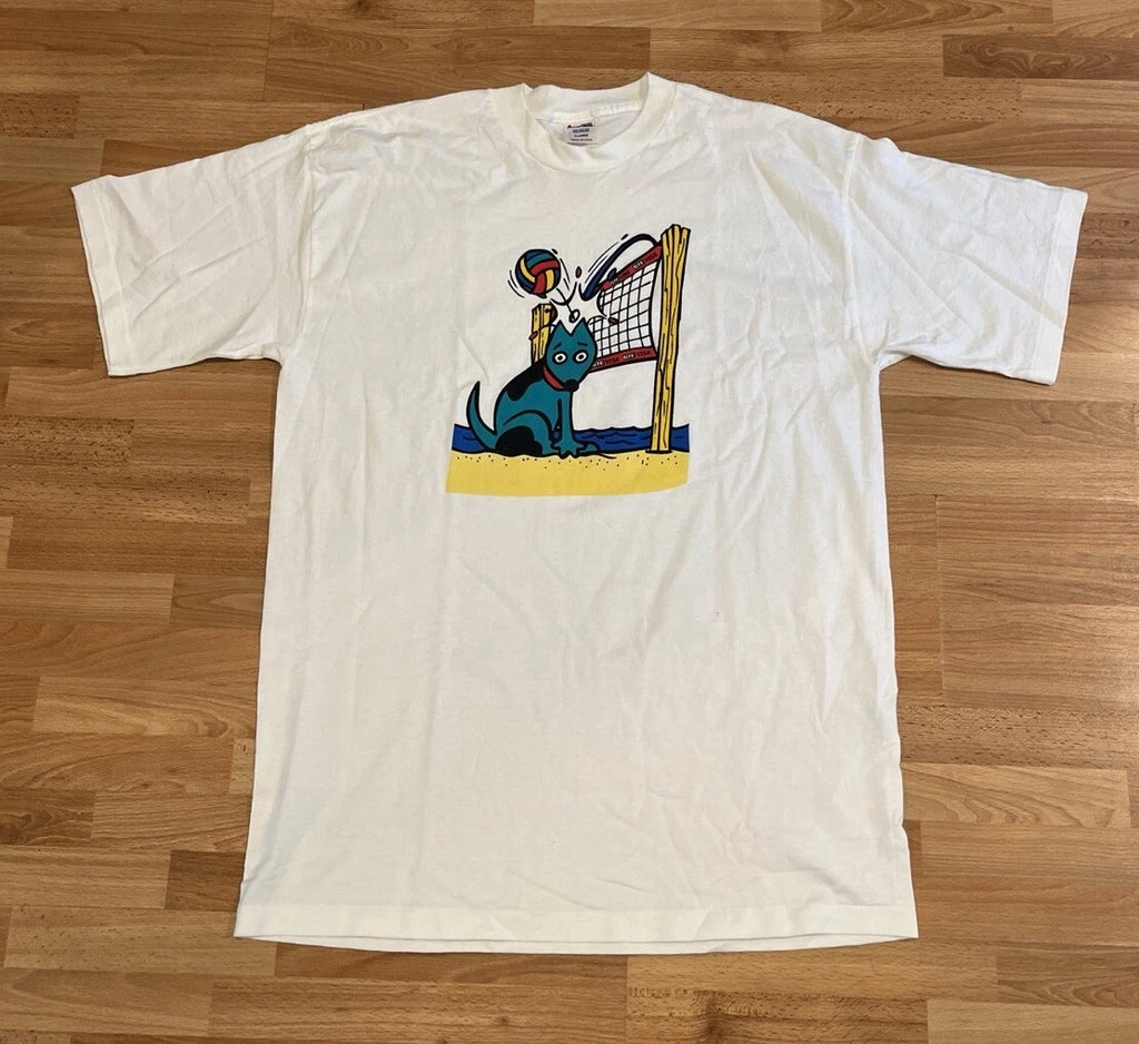 Vintage 90s Visa Volleyball Dog Pop Art T-shirt Made in USA Per Shrunk!