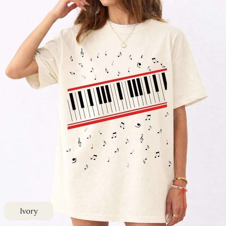 Piano Keys Music Notes Minimal Aesthetic Music Lover T-shirt