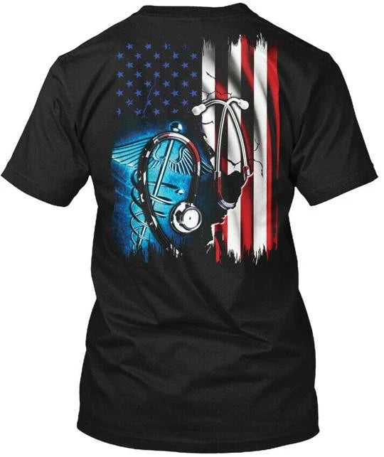 American Flag Nurse T-Shirt Made in the USA Size S to 5XL