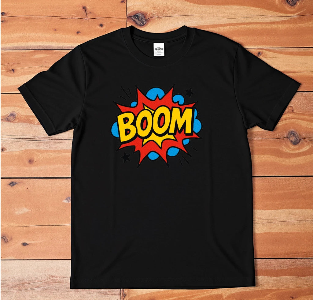 BOOM Comic T-Shirt | Retro Pop Art Graphic Tee | Funny Cartoon Explosion Shirt