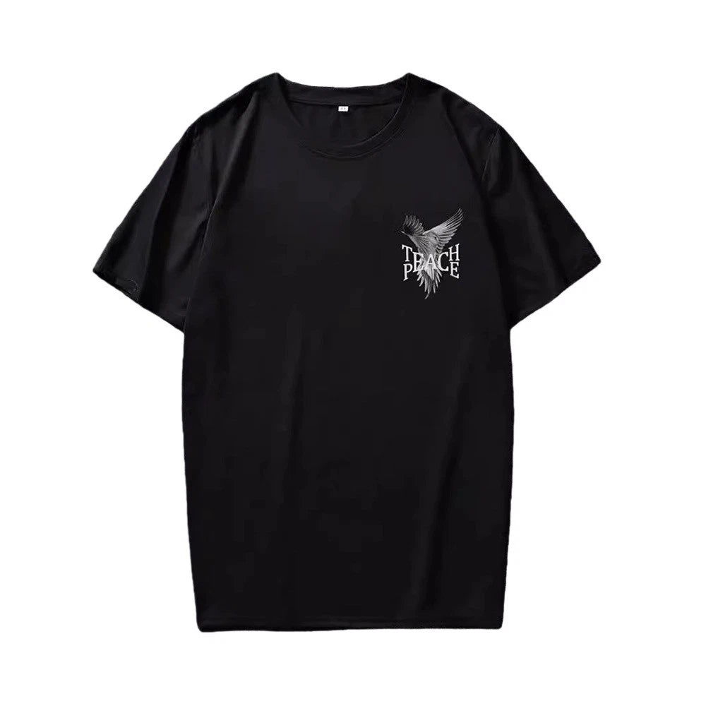 Mens Black Loose Fit Polyester T Shirt Round Neck for Daily Spring Summer Wear