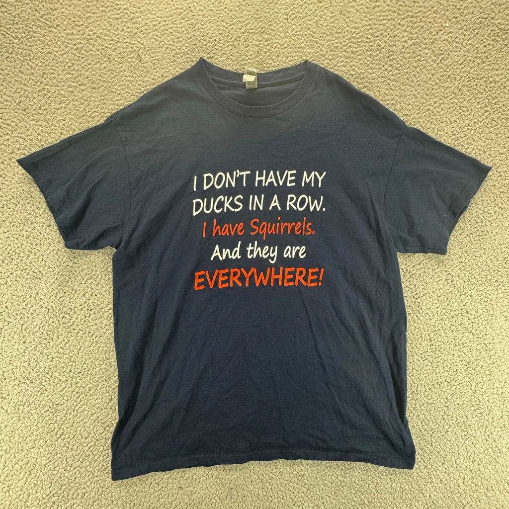 Ducks In A Row Squirrels Everywhere Funny T-Shirt Mens L Blue Dad Humor Casual