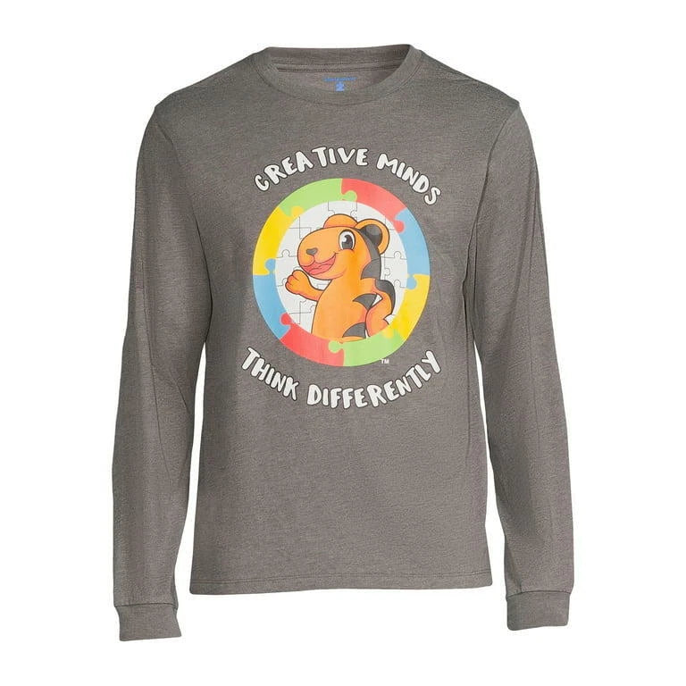 Men Autism Awareness Graphic Tshirt LS Gray "Creative Minds Think Differently XL