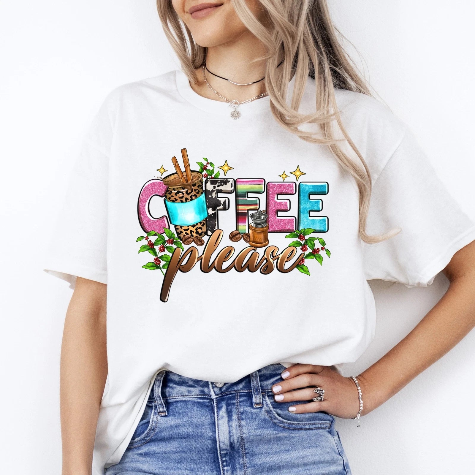 Coffee please T-Shirt Coffee lover Coffee addict Unisex tee White Sand Sport Gre